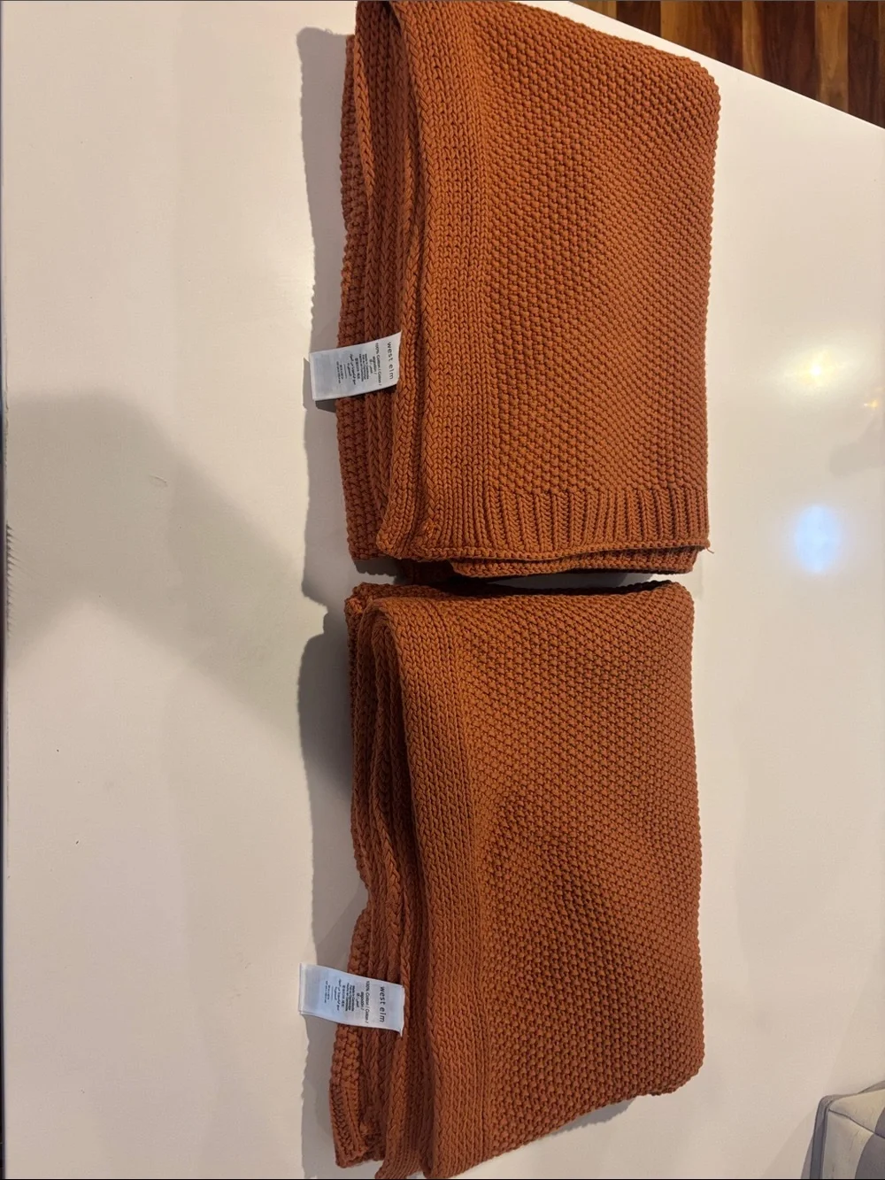 West Elm Cotton Knit Throw Blanket- Copper Rust
